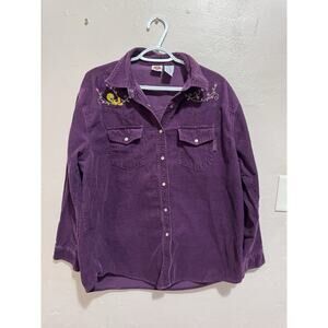2001 Looney Tunes Tweety Bird Western Corduroy Pearl Snap Button Down Shirt L